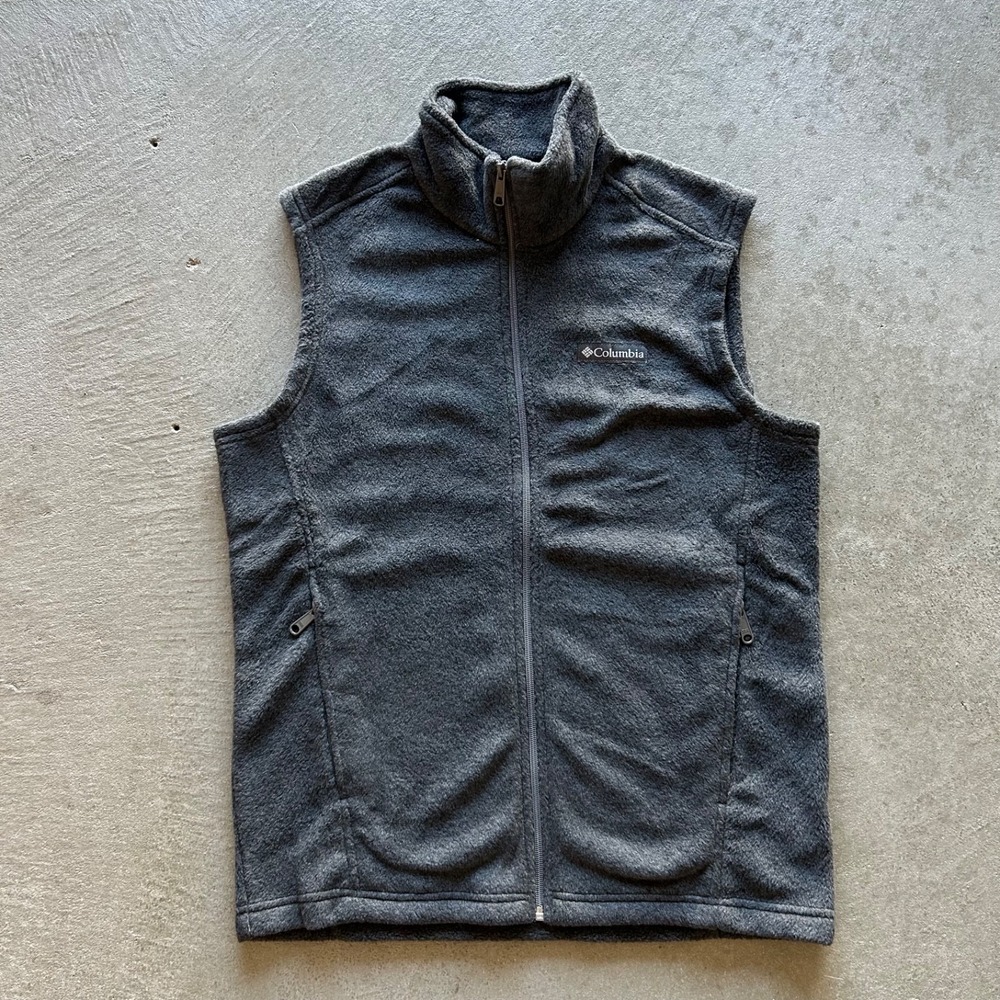 Columbia Fleece Vest Size Small Gray Full Zip Embroidered Logo Jacket